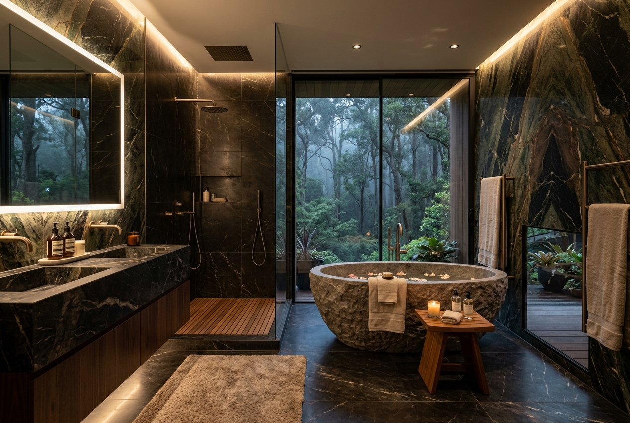 Frameless Shower Cubicle installation in luxury bathroom